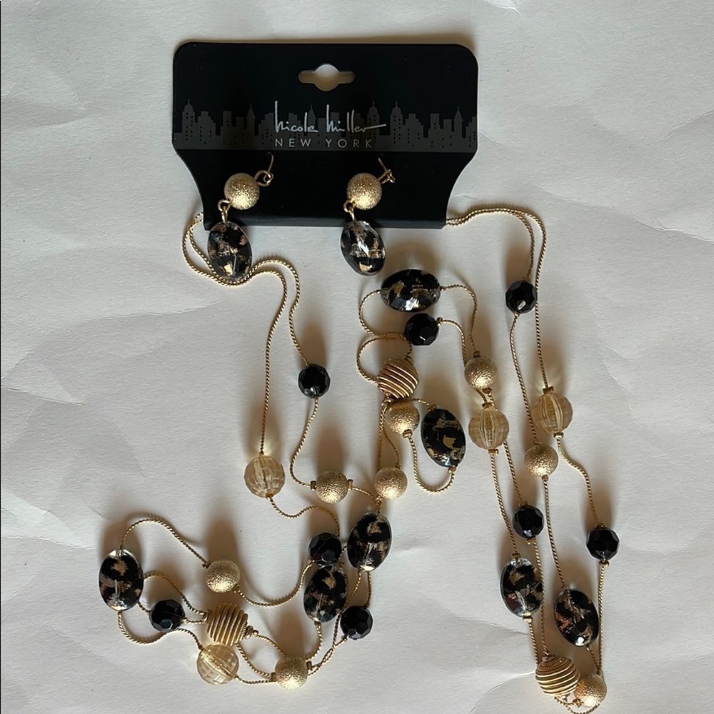Nicole Miller Gold and Black Earrings & Necklace Set